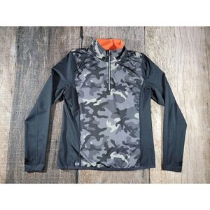 L-RL Ralph Lauren Ultimate Half Zip Warm Up Jacket Large Black Gray Camo